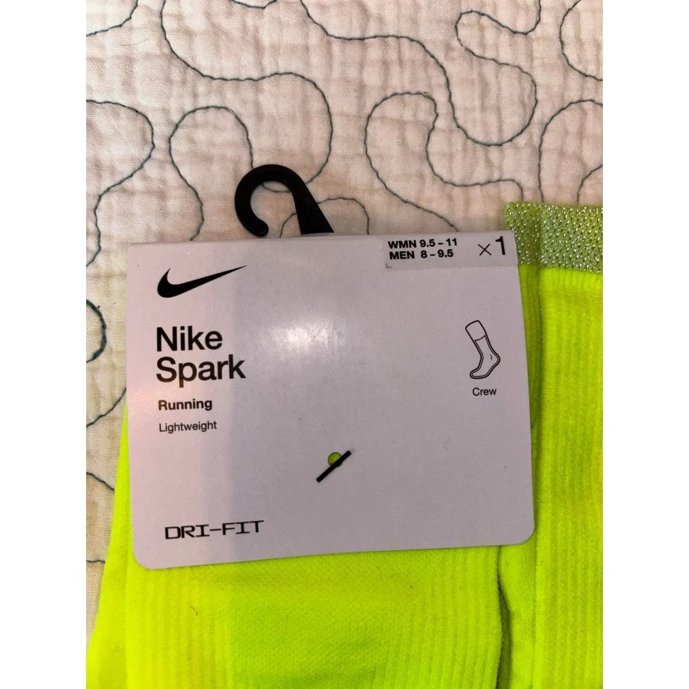 Nike Spark Running Crew Socks Mens 8-9.5 Neon Volt Dri-FIT